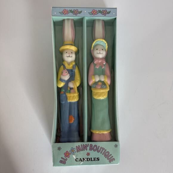 NEW Papel Bloomin Boutique Bunny Rabbit Candles 10” Taper Male Female Easter VTG - Picture 2 of 4